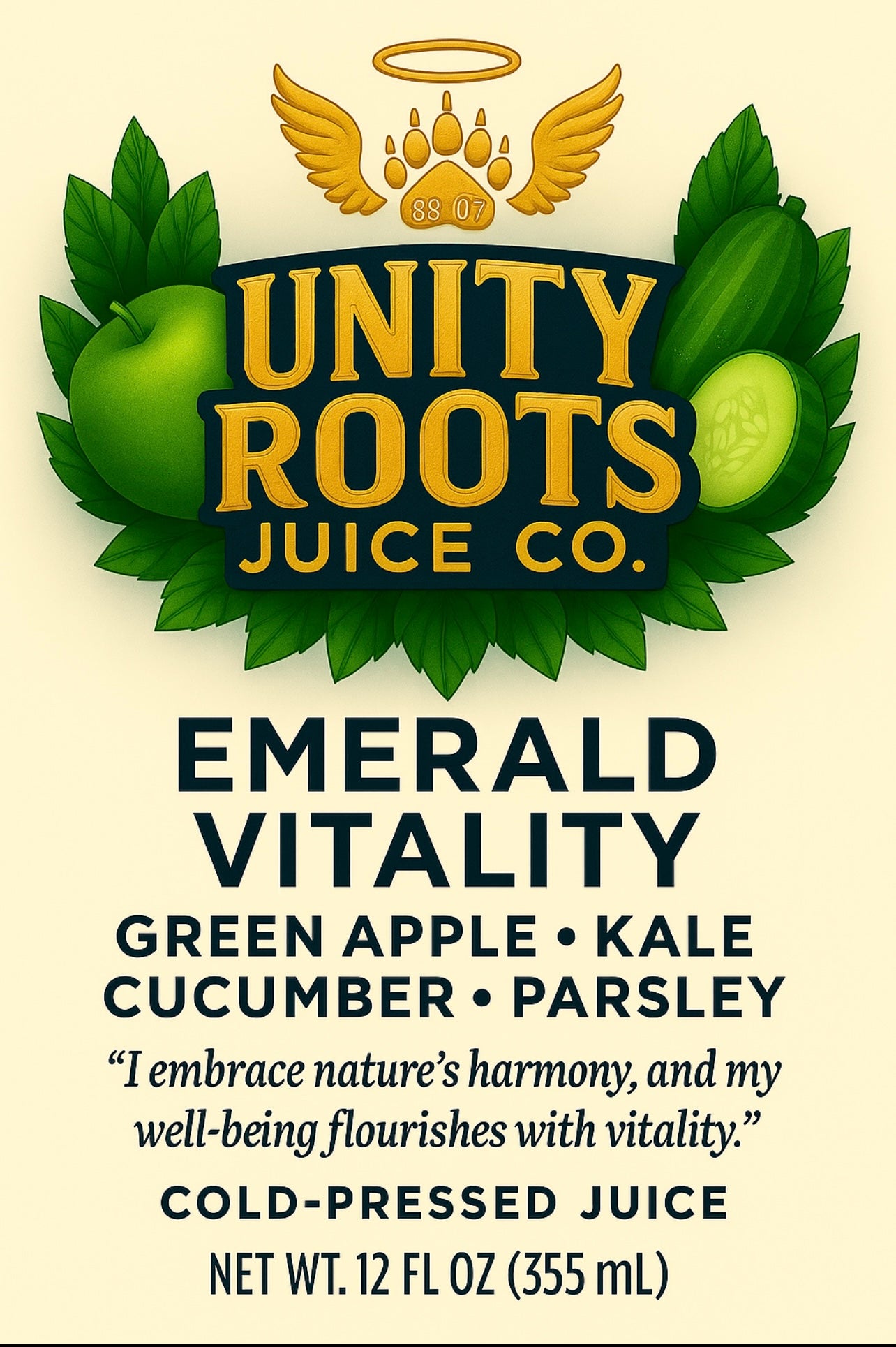 Emerald Vitality – Kale • Green Apple • Cucumber • Parsley • Cilantro • Lemon • Ginger • Full Spectrum Sea Moss